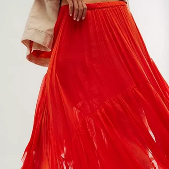 Free People Fp One Clover Skirt Asymmetrical Tiered Tangerine Tango M